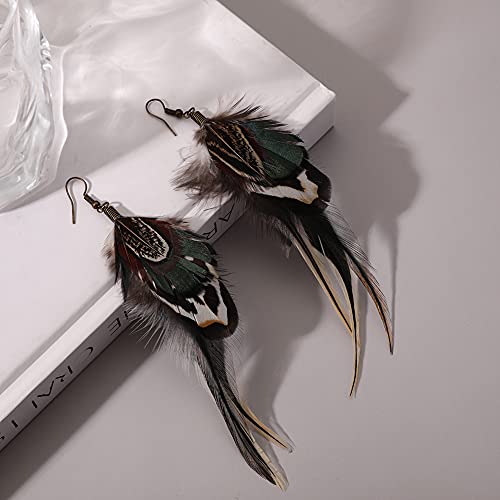 Bohemian Long Feather Earrings for Women Handmade Natural Dangle Tassel Jewelry - color: Style A