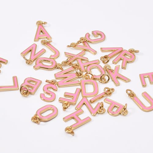 18K Gold Filled A-Z Alphabet Letters Charms,26Pcs Initial A-Z Alphabet Charms,Bracelet Necklace Earrings Charms for DIY Jewelry Making - color: Pink