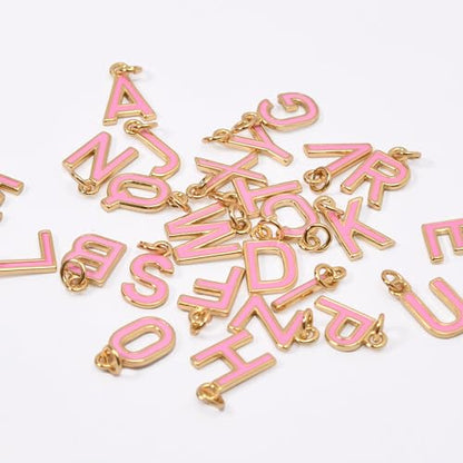 18K Gold Filled A-Z Alphabet Letters Charms,26Pcs Initial A-Z Alphabet Charms,Bracelet Necklace Earrings Charms for DIY Jewelry Making - color: Pink