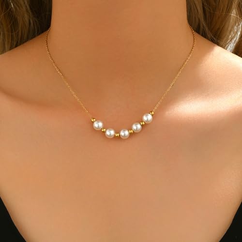 Dainty Gold Waterproof Choker Necklaces for Women Daily Wearing - color: Pearl Bead-GD