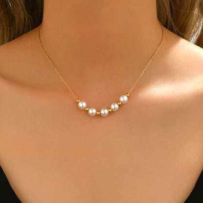 Dainty Gold Waterproof Choker Necklaces for Women Daily Wearing - color: Pearl Bead-GD