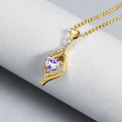 Birthstone Necklace for Women, 14K Gold Plated Heart Cubic Zirconia Pendant, Dainty Birthstone Jewelry Necklace Gifts for Birthday, Valentine’s Day Mother's Day - color: June-Alexandrite