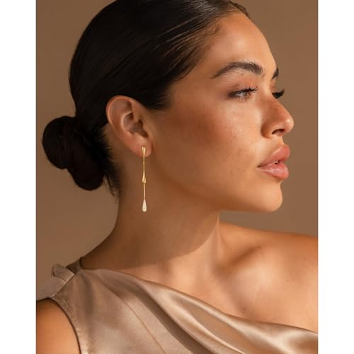 Dangle Earrings for Women Trendy, 14K Gold Plated CZ Huggie Drop Earrings, Dainty Long Chain Prom Wedding Jewelry Gift for Her - style: 1 Pave CZ