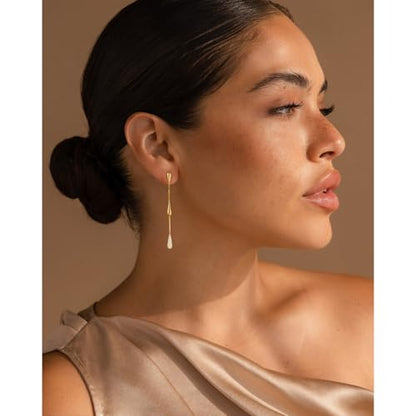 Dangle Earrings for Women Trendy, 14K Gold Plated CZ Huggie Drop Earrings, Dainty Long Chain Prom Wedding Jewelry Gift for Her - style: 1 Pave CZ