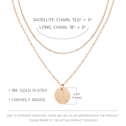 Gold Layered Necklaces for Women, 14K Gold Plated Paperclip Snake Chain Necklace Set, Dainty Coin Cross Tear Pendant Layering Choker Necklaces, Simple Trendy Stackable Jewelry Gifts - color: Wave Pendant Necklace