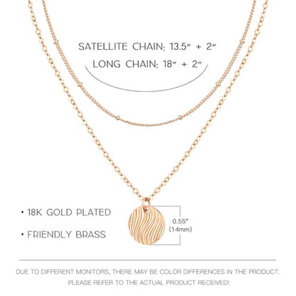 Gold Layered Necklaces for Women, 14K Gold Plated Paperclip Snake Chain Necklace Set, Dainty Coin Cross Tear Pendant Layering Choker Necklaces, Simple Trendy Stackable Jewelry Gifts - color: Wave Pendant Necklace