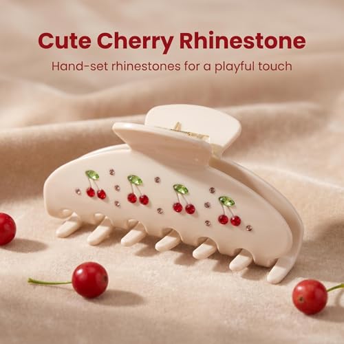 Big Hair Claw Clips For Thick Hair,Cherry Hair Clips for Women | 4 Inch Large Hair Claw Clips Strong Hold Non-Slip Acetate Jaw Clips ,Lightweight, For Thin Thick Hair - color: beige