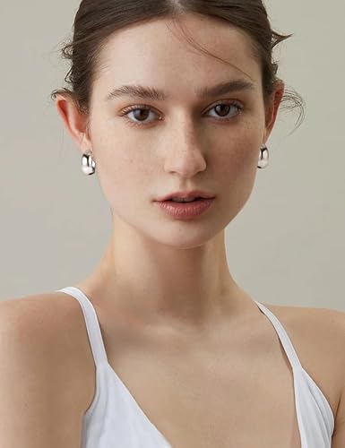Gold Plated Clip On Earrings for Women Non Pierced Clip on Hoop Earrings | 9 Pairs 14K Gold Plated Waterdrop Chunky Hoop Earrings CZ Twist Statement Earring Set Hypoallergenic Fake Earring Jewelry - color: Silver