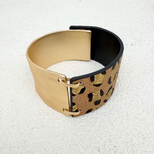 Leather Bracelet for Women Black Leather Golden Bracelet Bangle Chunky Leather Wrap Bracelet for Women Statement Jewelry Gift - style: Horse Hair Leather Bracelet-Brown