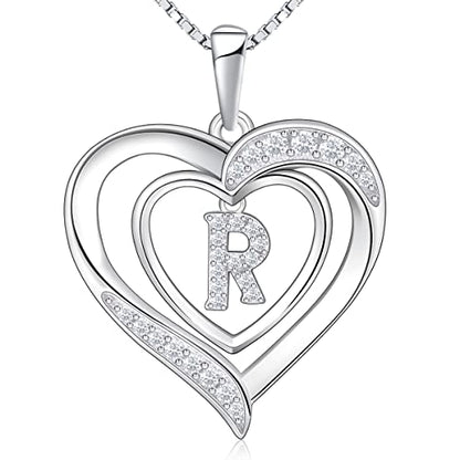 RIVIKO Heart Initial Necklace for Women, 925 Sterling Silver Letter Pendant,Personalized Charm Alphabet Jewelry Valentines Mother's Day Anniversary Christmas Birthday Gifts for Women Her Mom Wife - color: Letter-R