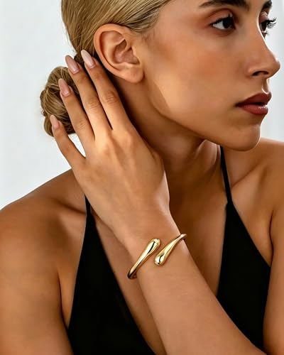Chunky Gold Bangle Bracelets for Women, 14k Gold Plated Trendy Stackable Bangles Set, Dainty Cuff Bracelet Stack Jewelry for Gifts - color: Gold#A