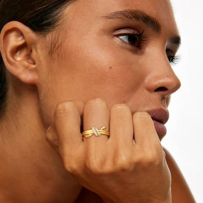 C-leen Gold Rings for Women Non Tarnish, Diamond Twist Love Knot Ring Dainty 18k Real Gold Plated Cubic Zirconiz Knuckle Pinky Thumb Rings Gold Jewelry for Women Gift Size 6-10 - size: 9
