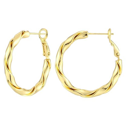 14k Gold Plated Hoop Earrings for Women, 925 Sterling Silver Posts Thick Twist Hypoallergenic Chunky Large Earrings 20mm 30mm 40mm 50mm - color: Yellow Gold, size: 30mm