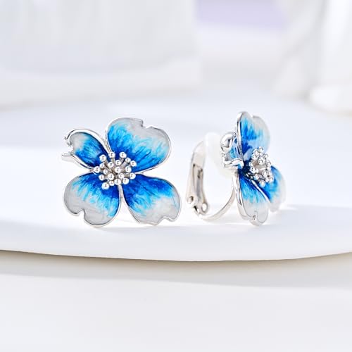 Clip on Earrings Women, 14K Gold Plated Earrings for Sensitive Ears, Fashion Women's Earrings Jewelry Birthday Gift for Wife Grandma Daughter Girls on Christmas Thanksgiving - color: Silver Navy Blue Earrings