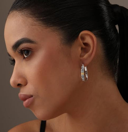 LeCalla 925 Sterling Silver Bali-Style Hoop Earrings Lightweight Click-Top Antique Two-Tone Beaded Italian Bali Style Earring Hoops for Women - style: Pear Bali-style