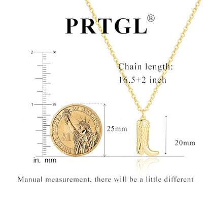 Dainty Gold Necklace: 14k Gold Plated Dianty Boots Bow Sun Moon Horse Evil Eye Conch Seahorse Necklace for Women 16.5"+2" - color: Boots