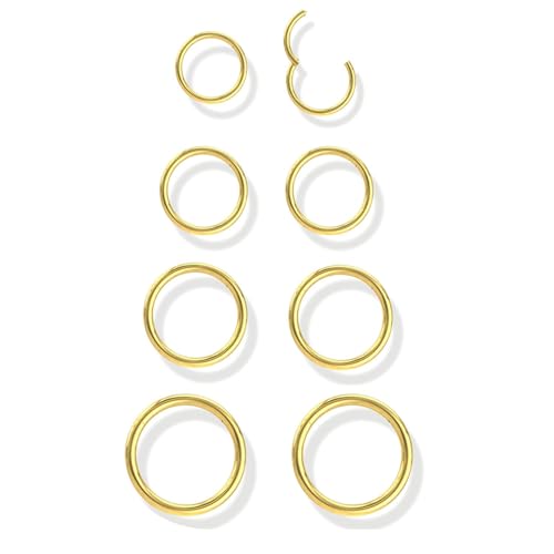 Jstyle 8 Pcs Hypoallergenic Nose Rings Hoops for Women 316L Steel 6-12MM | Gold/Silver Nose Rings Hoops, 16G/18G Clicker Rings with 316L Stainless Steel, Hypoallergenic Septum Jewelry - color: Gold Tone, size: 16G