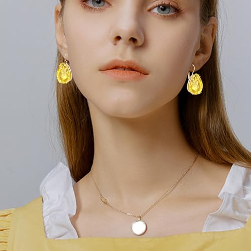 14K Gold Teardrop Crystal Leverback Earrings Sparkly Rhinestone Water Droplet Dangle Drop Earrings For Women - color: Yellow
