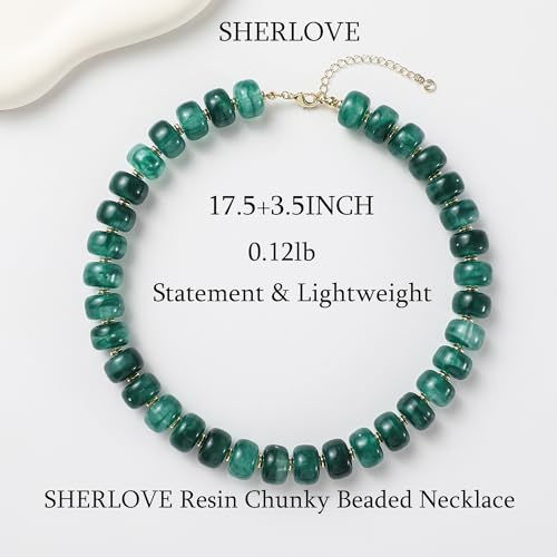SHERLOVE Chunky Statement Large Resin Beaded Choker Necklaces for Women | Big Lightweight Bead Beaded Necklace Trendy Fashion Boho Summer Beach Vacation Jewelry - color: Beaded Choker Green