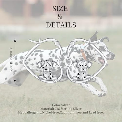 LES OSEWA Dog Animal Earrings Sterling Silver Animal Heart Hoop Dangle Earrings Cute Jewelry Gifts for Women - color: Dalmatian