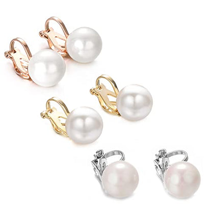 Yoursfs 10mm Tiny Pearl Clip On Earrings for Women 18K Gold Plated Faux Pearls Bridal Earring Fashion Wedding Jewelry - color: Tricolor pearl