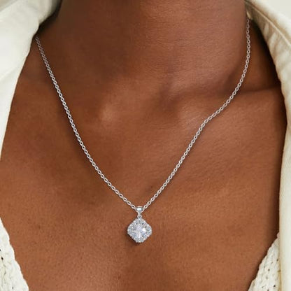 14K Gold Plated | 14K Platinum Plated Necklace for Women Necklace Earrings Set with Sparkling Zircon Inlay and Silver Post Earrings - color: Zircon square three-leaf flower set silver