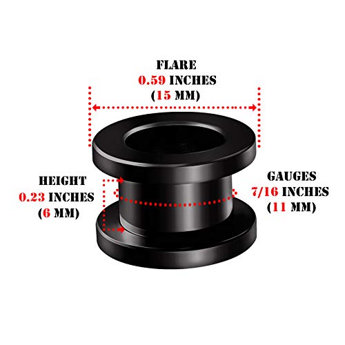 Pair of 316L Surgical Steel Black Anodized Screw-fit Piercing Jewelry Ear Stretching Lobe Plugs flesh Tunnel Earring - style: B04 2Pcs 7/16 (11mm)
