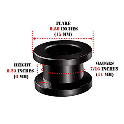 Pair of 316L Surgical Steel Black Anodized Screw-fit Piercing Jewelry Ear Stretching Lobe Plugs flesh Tunnel Earring - style: B04 2Pcs 7/16 (11mm)