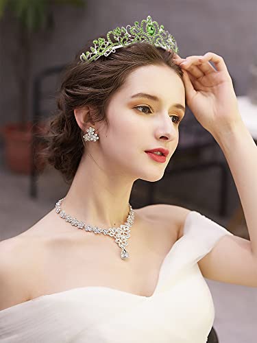 COCIDE Green Tiara and Crowns for Women Crystal Headband Princess Rhinestone with Combs Bride Hairpiece Bridal Wedding Prom Birthday Party Hair Accessories Jewelry for Women and Girls - color: TN Silver+Green