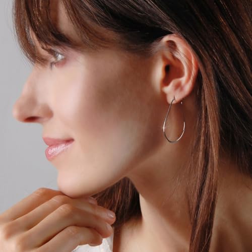 Oval Threader Hoop Earrings for Women - Lightweight Thin Earring Hoops | Plated in 18K Gold or 925 Sterling Silver, Hypoallergenic and Safe for Sensitive Ears - color: 1.4" inch - 925 Sterling Silver Plated