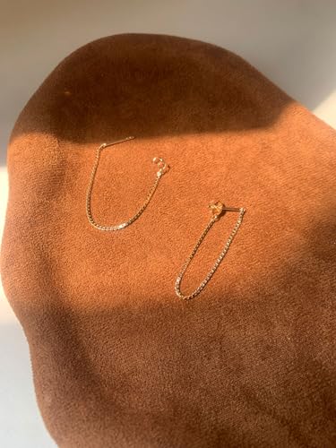 Tassel Earrings for Women Gold Plated Silver Chain Earrings Dainty Minimalist Dangle Drop Studs - color: A-Gold with One Chain