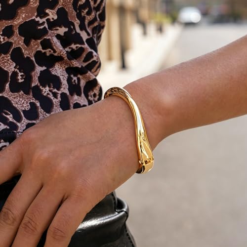 Gold Bracelets for Women Trendy Silver Bangle Cuff Bracelet Jewelry Gifts | Adjustable Size, 14K Gold Plated Chunky Bracelet - color: Gold - Style A