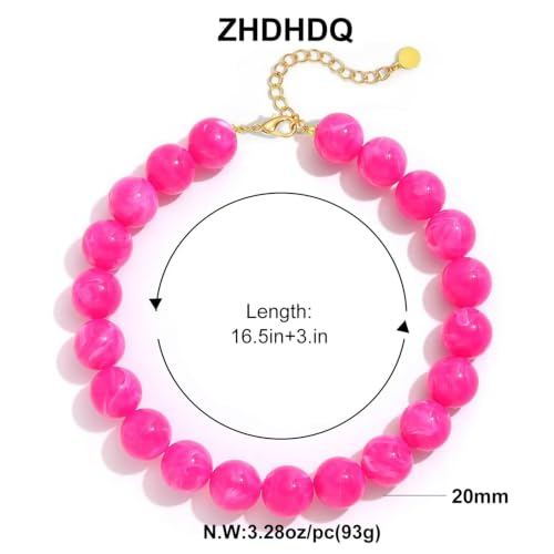 Multicolor Chunky Beaded Necklace, Statement Colorful Round Ball Beads Choker Necklace with Gold-Tone Adjustable Chain, Fashion Bold Neck Jewelry for Women - color: 20MM-Magenta