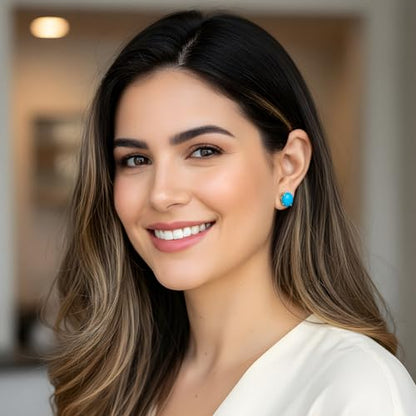 Turquoise Earrings, Natural Crystal Stud Earrings for Women, Dainty Minimalist 12mm Blue Gemstone Earrings Hypoallergenic Posts