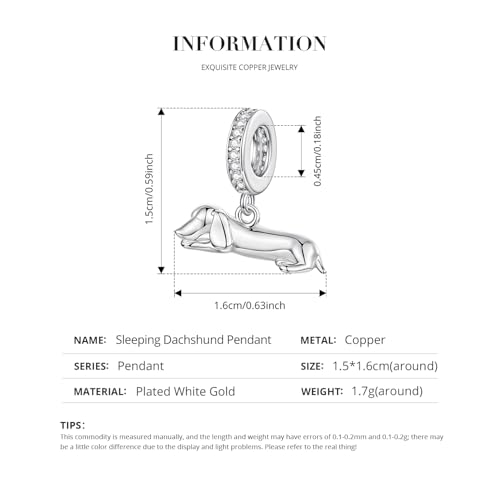 Hummingbird Charms For Bracelets 925 Sterling Silver Animal Dangle & Beads Butterfly Cat Beads Charms For Women Jewelry Gift - color: Sleeping Dachshund