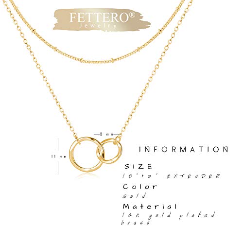 Fettero Pendant Necklace Gold Choker Layered Coin Open Karma Circle Full New Crescent Moon 14K Gold Plated Simple Dainty Necklaces for Women Jewelry Gift - style: Double Circle Gold / 2 Layer