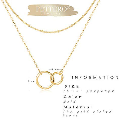 Fettero Pendant Necklace Gold Choker Layered Coin Open Karma Circle Full New Crescent Moon 14K Gold Plated Simple Dainty Necklaces for Women Jewelry Gift - style: Double Circle Gold / 2 Layer