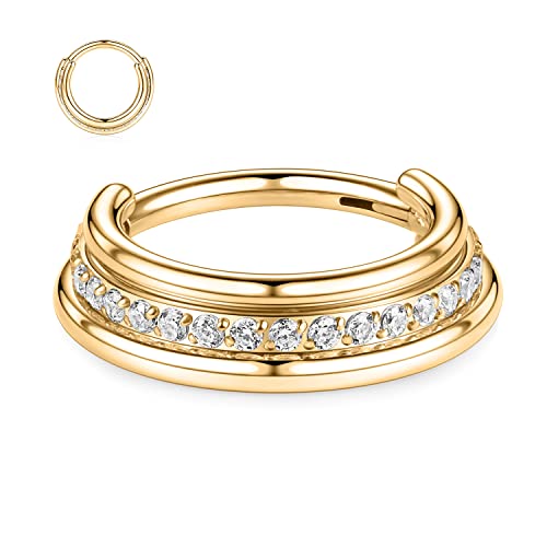 FUNLMO 18G 16G Septum Jewelry Triple Stacked Septum Nose Ring Surgical Steel Daith Conch Helix Cartilage Lobe Piercing Jewelry - color: Style 6: Gold-triple stack with 1 row cz