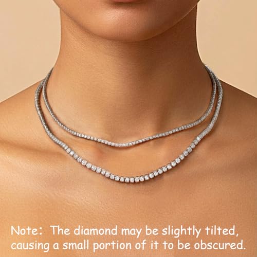 Double Layer Tennis Necklaces for Women - Dainty Gold and Silver CZ Tennis Necklace Simple Tennis Chain Sparkly CZ Choker Necklaces for Women Trendy Silver Jewelry - color: Silver, style: 16inch/2mm & 18inch/3mm