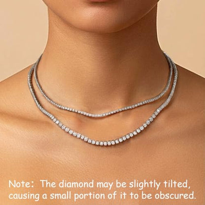 Double Layer Tennis Necklaces for Women - Dainty Gold and Silver CZ Tennis Necklace Simple Tennis Chain Sparkly CZ Choker Necklaces for Women Trendy Silver Jewelry - color: Silver, style: 16inch/2mm & 18inch/3mm