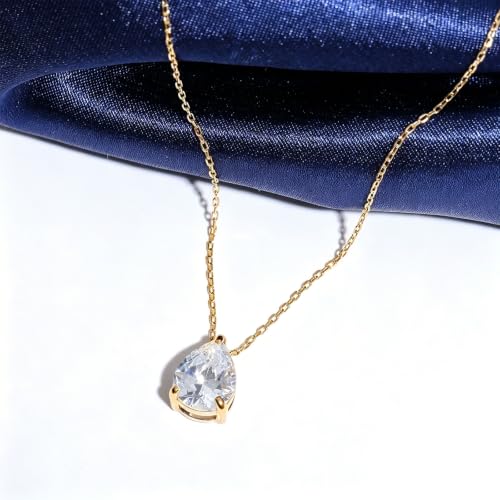 5A Cubic Zirconia Hypoallergenic Necklace and Earrings Set for Women, Dainty Stainless Steel Teardrop Solitaire Jewelry Sets Gift for Her - color: Gold