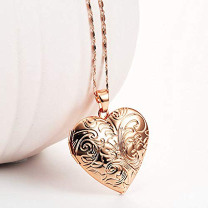 Locket Necklace that Holds Pictures Flower Lockets Pendant Necklaces Birthday Gifts Jewelry - style: Rose Heart