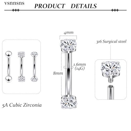 14G Small Belly Button Ring Piercing Jewelry 316L Stainless Surgical Steel Tiny Internally Threaded Navel Rings Belly Button Ring Piercing Jewelry for Women 14 Gauge Hypoallergenic - color: Silver-8MM Bar-Clear CZ