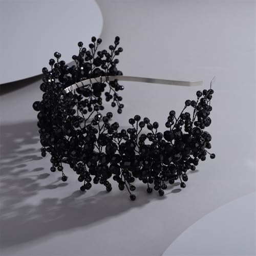 Denifery Large Crystal Headband for Wedding Bridal Hair Band Headpiece for Party Prom Hair Accessories (black) - color: black