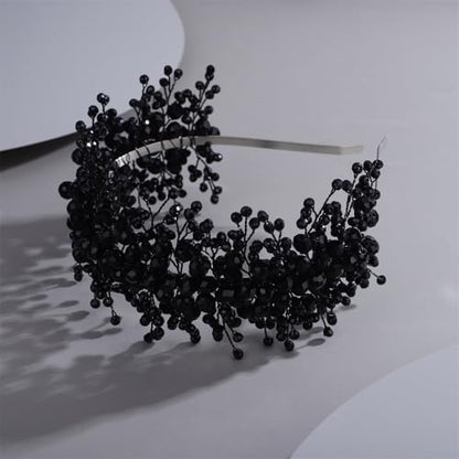 Denifery Large Crystal Headband for Wedding Bridal Hair Band Headpiece for Party Prom Hair Accessories (black) - color: black
