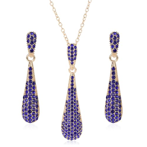 YINLI Full Crystal Rhinestone Gem Tear Drop Pendant Necklace Earrings Jewelry Sets - style: Style09