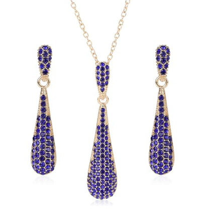 YINLI Full Crystal Rhinestone Gem Tear Drop Pendant Necklace Earrings Jewelry Sets - style: Style09
