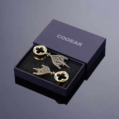 COOEAR Double Flared Ear Tunnels, Flesh Gauges for Ears, Screw Back Plugs Earrings Piercing Expander. - color: S8793J, size: 5/8"(16mm)