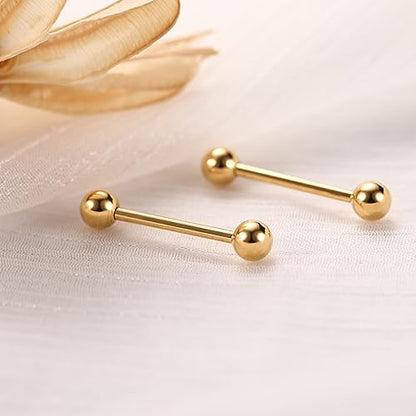 PEAKLINK Internally Threaded Nipple Rings Titanium Nipple Bars Piercing Jewelry 1 Pair Tongue Rings Eyebrow Jewelry Bridge Piercings - color: Gold Nipple Straight Barbell