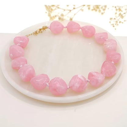 We We Chunky Colorful Beaded Necklace for Women Large Boho Statement Bead Chokers Necklaces Turquoise Blue Big Beads Jewelry Neck Summer Beach - color: big bead pink